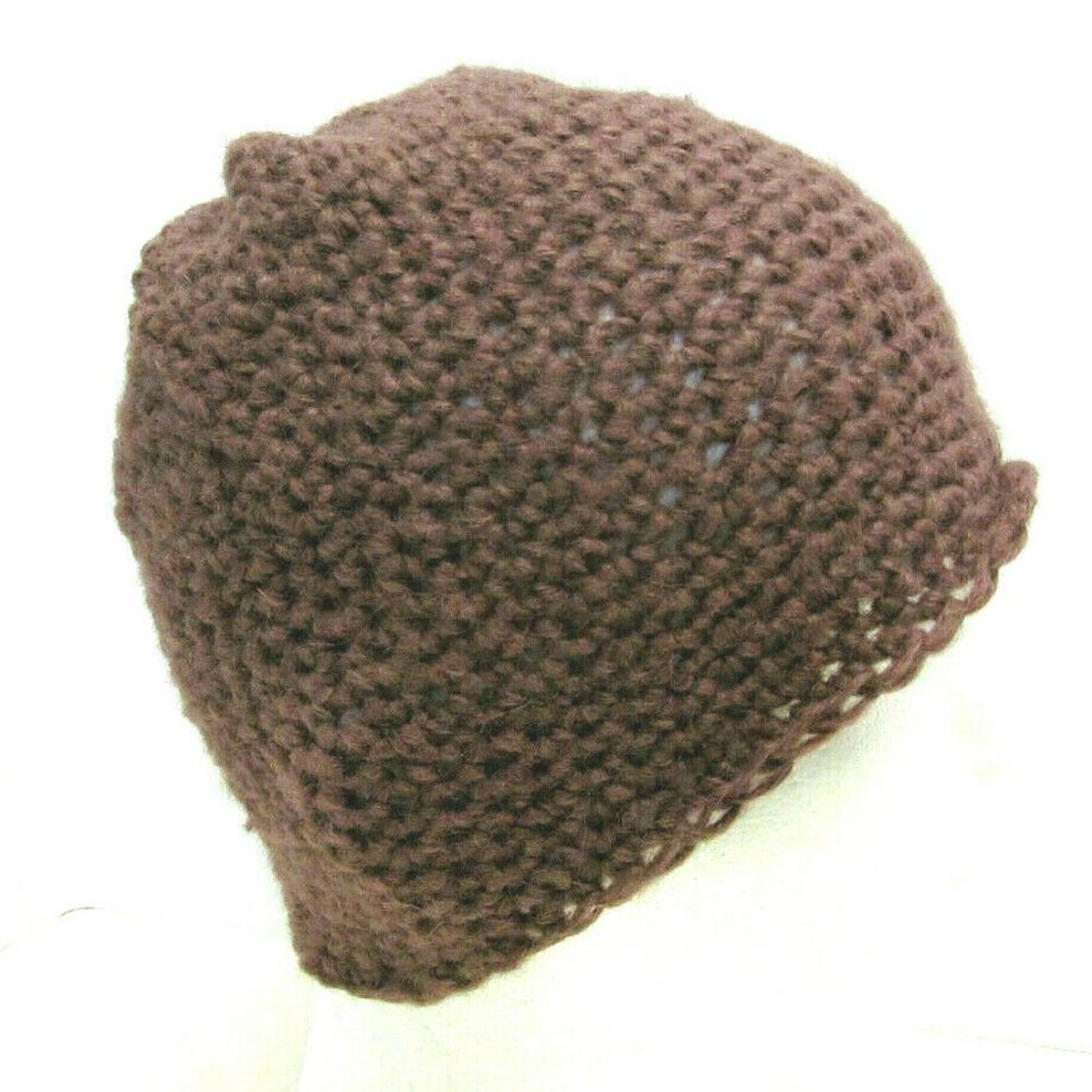 Brown Alpaca Beanie Wool Skull Cap Men Women Hat Handmade Crochet knit Size S